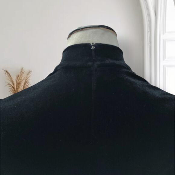 Vintage 90s Black Velvet Burnout Maxi Dress Mock Neck Animal Print Size 12 - Picture 9 of 12